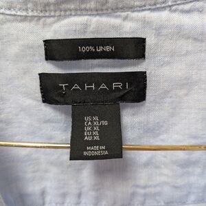  100% Linen Tahari blue Short Sleeve button-down Collared  shirt. Size XL